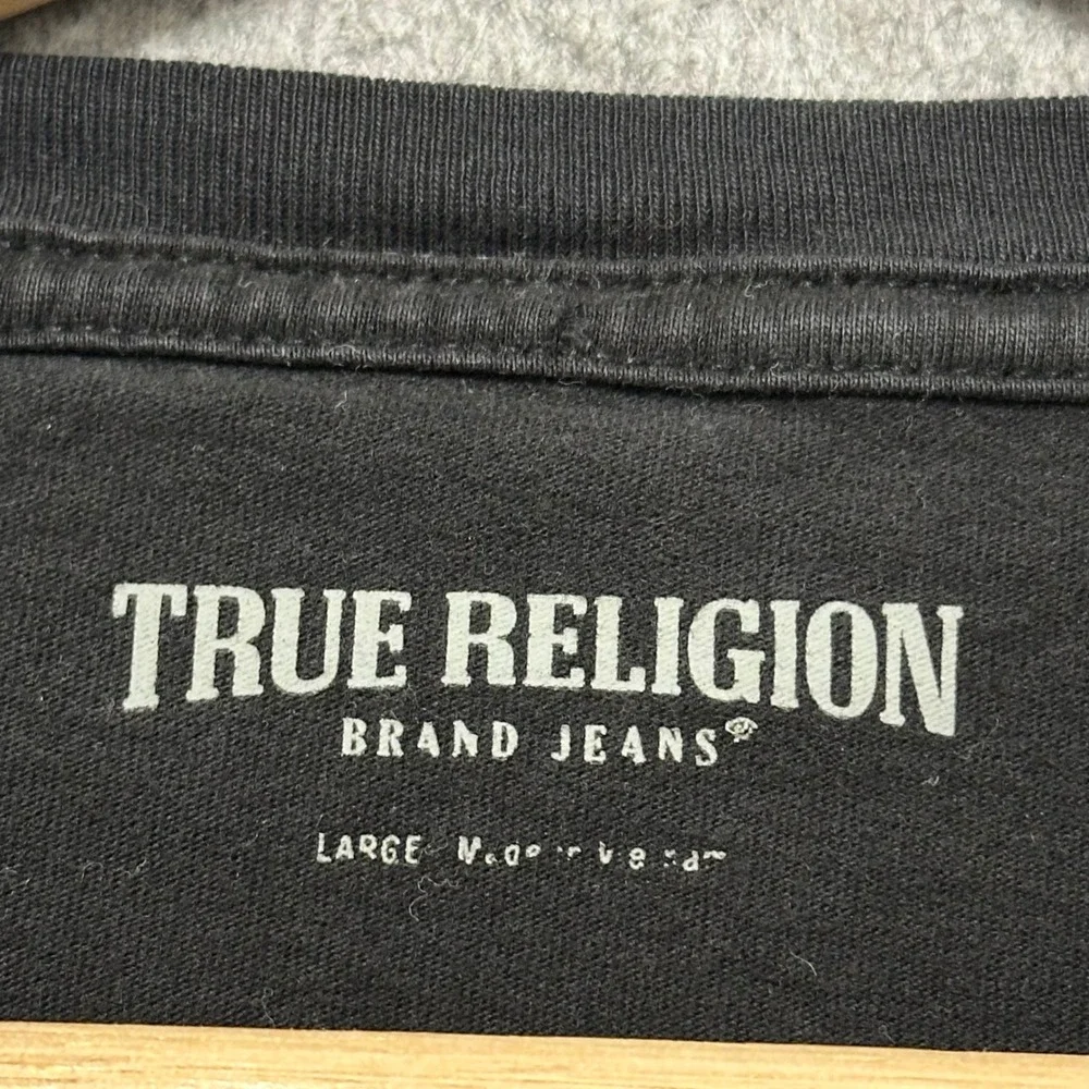 True Religion Mens Large Black‎ Red Box Logo Graphic T-Shirt Short Sleeve Tee